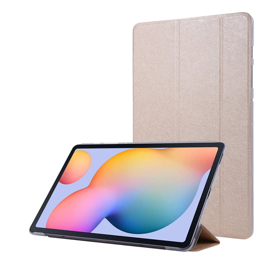 For Samsung Galaxy Tab S8 / Tab S7 Silk Texture Flip Leather Tablet Case(Gold) - Galaxy Tab S8 Cases by buy2fix | Online Shopping UK | buy2fix