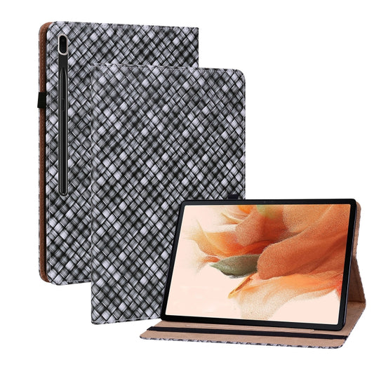 For Samsung Galaxy Tab S8 / Tab S7 Color Weave Texture Flip Leather Tablet Case with Holder(Black) - Galaxy Tab S8 Cases by buy2fix | Online Shopping UK | buy2fix