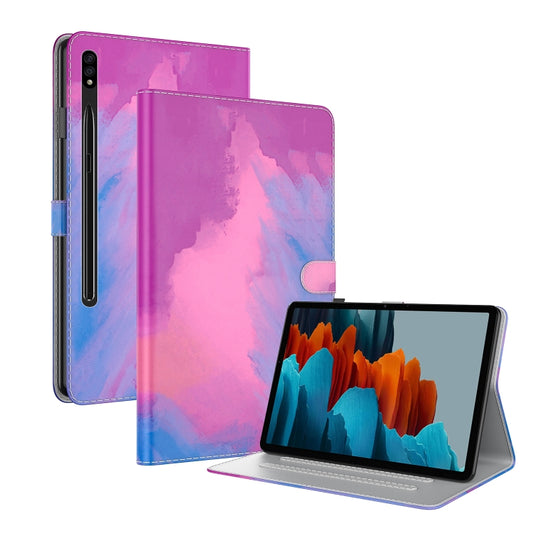 For Samsung Galaxy Tab S8 / Tab S7 Watercolor Pattern Flip Leather Tablet Case(Purple Red) - Galaxy Tab S8 Cases by buy2fix | Online Shopping UK | buy2fix