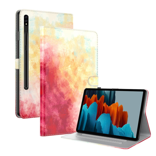 For Samsung Galaxy Tab S8 / Tab S7 Watercolor Pattern Flip Leather Tablet Case(Spring Cherry) - Galaxy Tab S8 Cases by buy2fix | Online Shopping UK | buy2fix