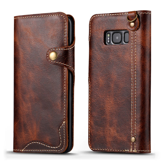 For Galaxy S8 Denior Oil Wax Cowhide Magnetic Button Horizontal Flip Leather Case with Card Slots & Wallet(Brown) - Galaxy Phone Cases by Denior | Online Shopping UK | buy2fix