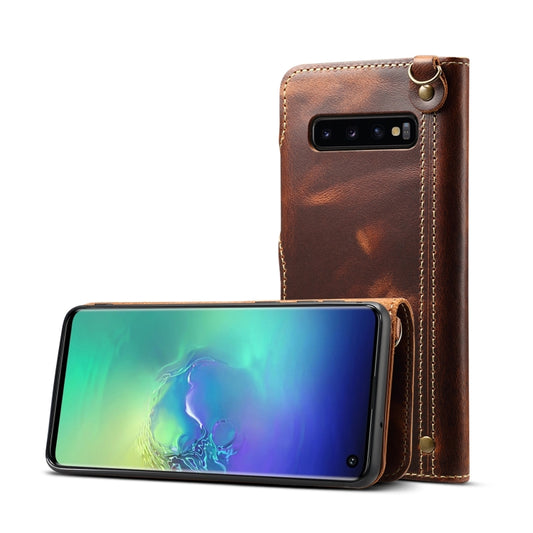 For Galaxy S10e Denior Oil Wax Cowhide Magnetic Button Horizontal Flip Leather Case with Card Slots & Wallet(Brown) - Galaxy Phone Cases by Denior | Online Shopping UK | buy2fix