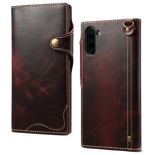 For Galaxy Note 10 Denior Oil Wax Cowhide Magnetic Button Horizontal Flip Leather Case with Card Slots & Wallet(Dark Red) - Galaxy Phone Cases by Denior | Online Shopping UK | buy2fix