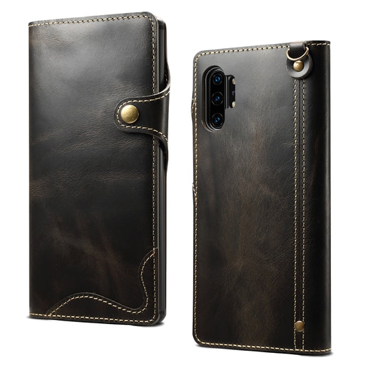 For Galaxy Note 10 Plus Denior Oil Wax Cowhide Magnetic Button Horizontal Flip Leather Case with Card Slots & Wallet(Black) - Galaxy Phone Cases by Denior | Online Shopping UK | buy2fix