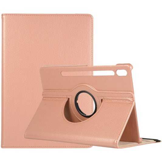 For Samsung Galaxy Tab S8 Ultra 360 Degrees Rotation Holder Litchi Leather Tablet Case(Rose Gold) - Other Galaxy Tab PC by buy2fix | Online Shopping UK | buy2fix