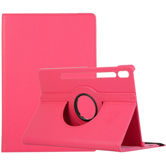 For Samsung Galaxy Tab S8 Ultra 360 Degrees Rotation Holder Litchi Leather Tablet Case(Rose Red) - Other Galaxy Tab PC by buy2fix | Online Shopping UK | buy2fix