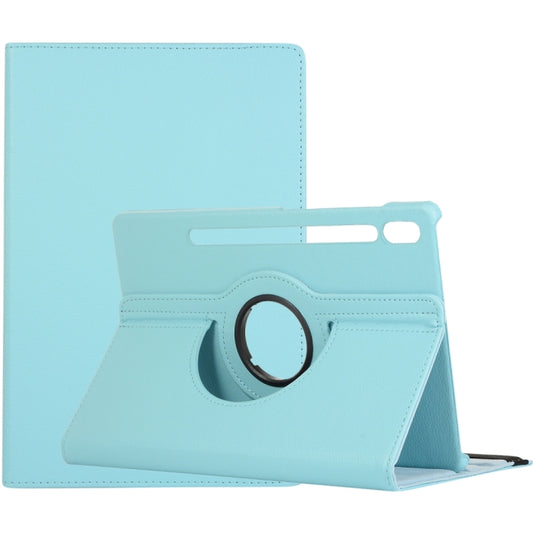 For Samsung Galaxy Tab S8 Ultra 360 Degrees Rotation Holder Litchi Leather Tablet Case(Sky Blue) - Other Galaxy Tab PC by buy2fix | Online Shopping UK | buy2fix