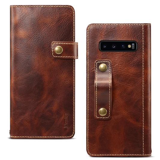 For Galaxy S10 Denior Oil Wax Cowhide DK Magnetic Button Horizontal Flip Leather Case with Holder & Card Slots & Wallet(Brown) - Galaxy Phone Cases by Denior | Online Shopping UK | buy2fix