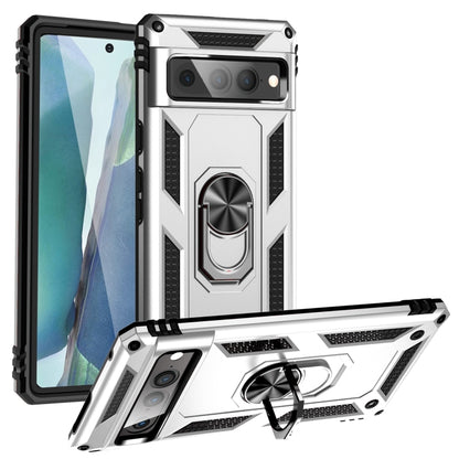 For Google Pixel 7 Pro Shockproof TPU + PC Protective Case with 360 Degree Rotating Holder(Silver) - Google Cases by buy2fix | Online Shopping UK | buy2fix