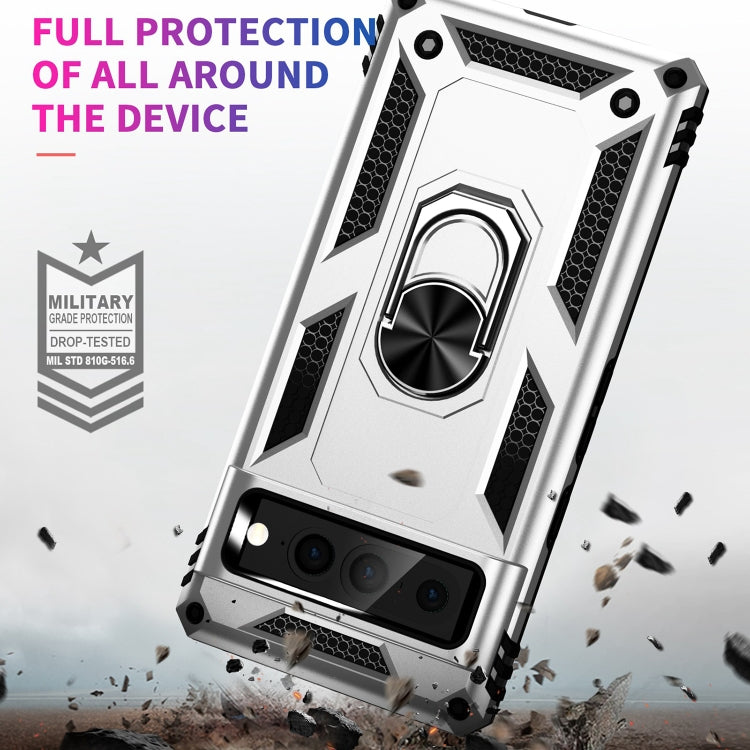 For Google Pixel 7 Pro Shockproof TPU + PC Protective Case with 360 Degree Rotating Holder(Silver) - Google Cases by buy2fix | Online Shopping UK | buy2fix