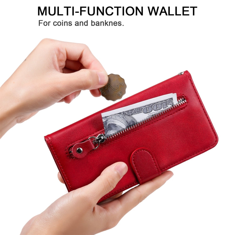 For OPPO Reno7 5G / Find X5 Lite International Version Fashion Calf Texture Zipper Horizontal Flip Leather Case(Red) - OPPO Cases by buy2fix | Online Shopping UK | buy2fix