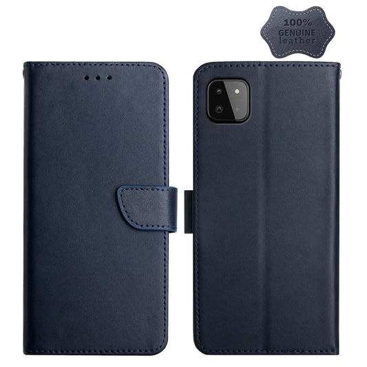 For Samsung Galaxy A22 5G Genuine Leather Fingerprint-proof Horizontal Flip Phone Case(Blue) - Galaxy Phone Cases by buy2fix | Online Shopping UK | buy2fix