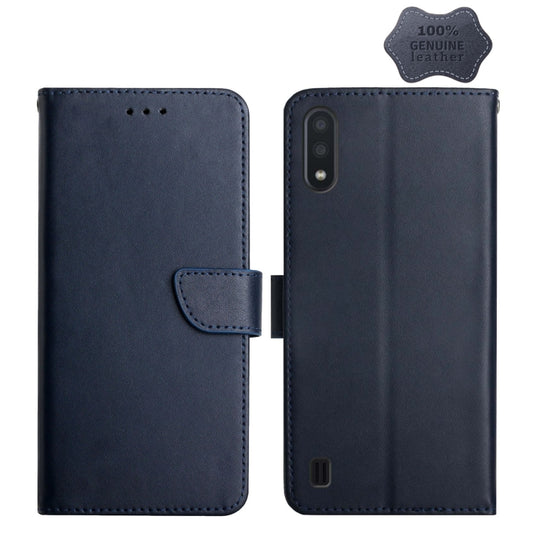 For Samsung Galaxy M10 / A10 Genuine Leather Fingerprint-proof Horizontal Flip Phone Case(Blue) - Galaxy Phone Cases by buy2fix | Online Shopping UK | buy2fix