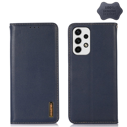 For Samsung Galaxy A33 5G KHAZNEH Nappa Top Layer Cowhide Leather Phone Case(Blue) - Galaxy Phone Cases by buy2fix | Online Shopping UK | buy2fix