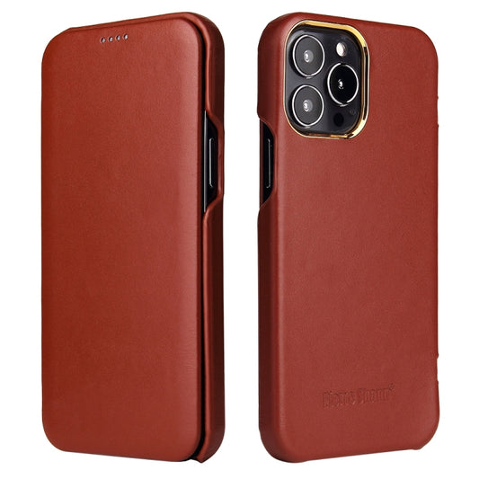 For iPhone 13 Pro Max Fierre Shann Magnetic Genuine Leather Phone Case (Brown) - iPhone 13 Pro Max Cases by FIERRE SHANN | Online Shopping UK | buy2fix