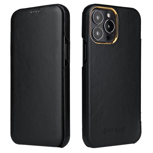 For iPhone 13 Pro Max Fierre Shann Magnetic Genuine Leather Phone Case (Black) - iPhone 13 Pro Max Cases by FIERRE SHANN | Online Shopping UK | buy2fix