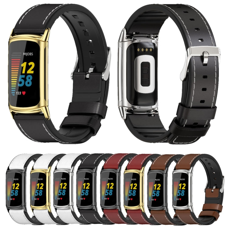 For Fitbit Charge5 Mijobs TPU + Leather Watch Band(Black) - Watch Bands by MIJOBS | Online Shopping UK | buy2fix