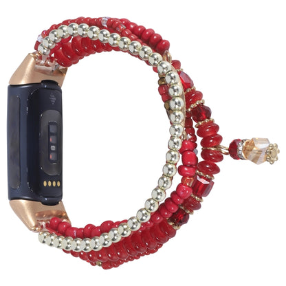 For Fitbit Charge 5 Eye Bead Chain Watch Band(Red) - Watch Bands by buy2fix | Online Shopping UK | buy2fix