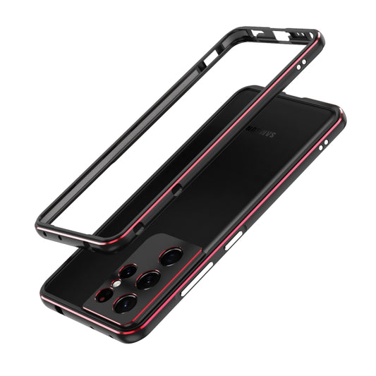 For Samsung Galaxy S21 Ultra Aurora Series Lens Protector + Metal Frame Protective Phone Case(Black Red) - Galaxy S21 Ultra 5G Cases by buy2fix | Online Shopping UK | buy2fix