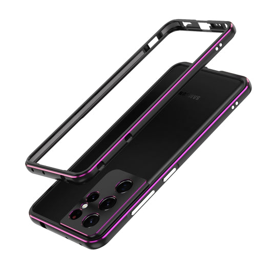 For Samsung Galaxy S21 Ultra Aurora Series Lens Protector + Metal Frame Protective Phone Case(Black Purple) - Galaxy S21 Ultra 5G Cases by buy2fix | Online Shopping UK | buy2fix