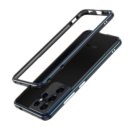 For Samsung Galaxy S21 Ultra Aurora Series Lens Protector + Metal Frame Protective Phone Case(Black Blue) - Galaxy S21 Ultra 5G Cases by buy2fix | Online Shopping UK | buy2fix