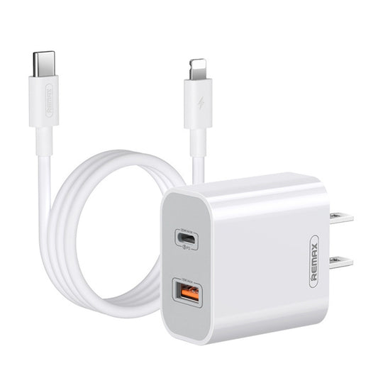 REMAX RP-U68 20W USB+USB-C/Type-C Dual Interface Fast Charger Set, Specification:US Plug(White) - USB Charger by REMAX | Online Shopping UK | buy2fix