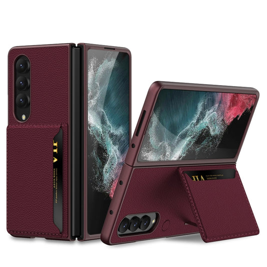 For Samsung Galaxy Z Fold4 GKK Ultra-thin Leather Phone Case with Card Slots(Wine Red) - Galaxy Z Fold4 5G Cases by GKK | Online Shopping UK | buy2fix