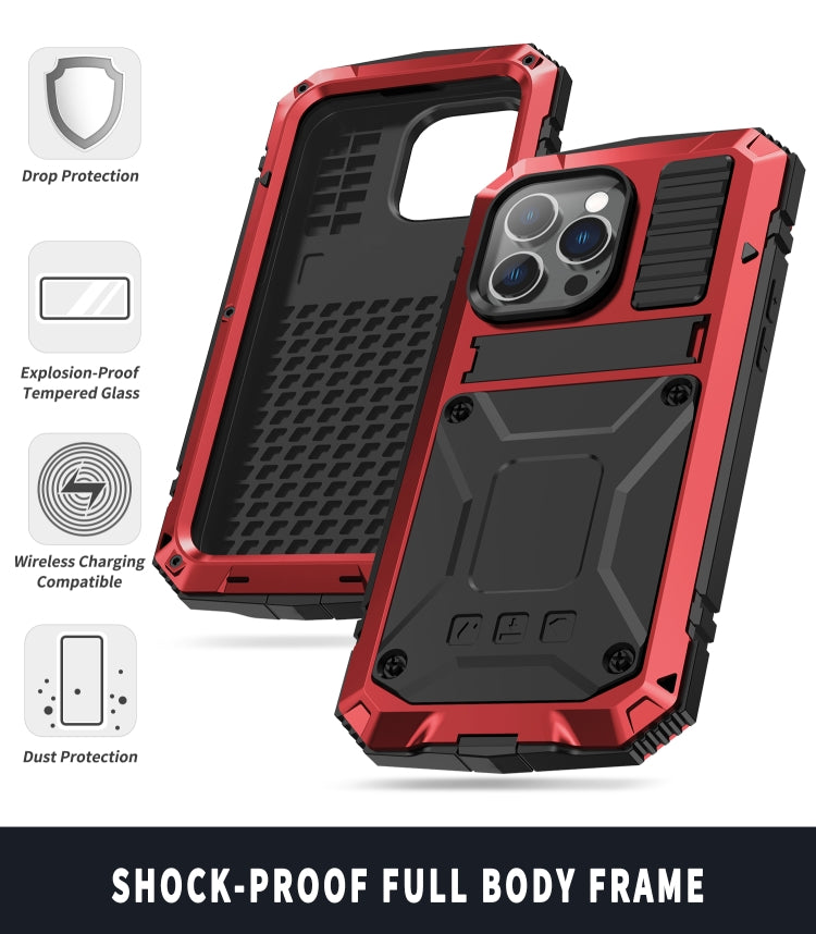 For iPhone 14 Pro R-JUST Shockproof Waterproof Dust-proof Case with Holder(Red) - iPhone 14 Pro Cases by R-JUST | Online Shopping UK | buy2fix