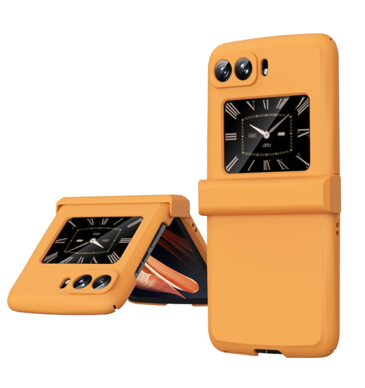 For Motorola Moto Razr 2022 Skin Feel Macaron Three-piece Set Hinge Phone Case(Orange) - Motorola Cases by buy2fix | Online Shopping UK | buy2fix