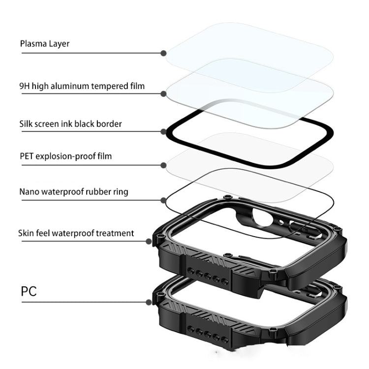 Screen Tempered Glass Film Armor Waterproof Watch Case For Apple Watch Series 8&7 45mm(Yellow) - Watch Cases by buy2fix | Online Shopping UK | buy2fix