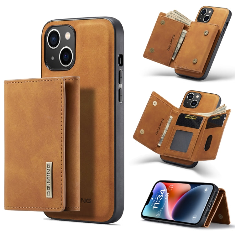 For iPhone 14 Plus DG.MING M1 Series 3-Fold Multi Card Wallet Leather Case(Brown) - iPhone 14 Plus Cases by DG.MING | Online Shopping UK | buy2fix