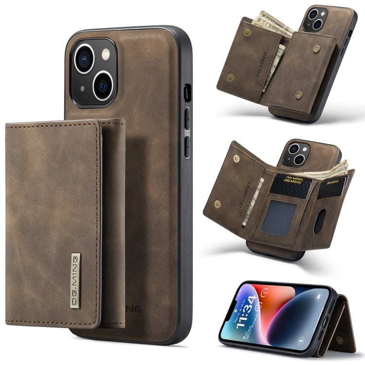 For iPhone 14 Plus DG.MING M1 Series 3-Fold Multi Card Wallet Leather Case(Coffee) - iPhone 14 Plus Cases by DG.MING | Online Shopping UK | buy2fix