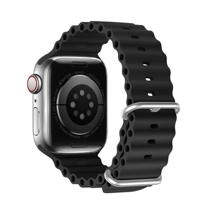 DUX DUCIS Sea Wave Silicone Watch Band For Apple Watch Series 8&7 45mm / SE 2&6&SE&5&4 44mm / 3&2&1 42mm(Black) - Watch Bands by DUX DUCIS | Online Shopping UK | buy2fix