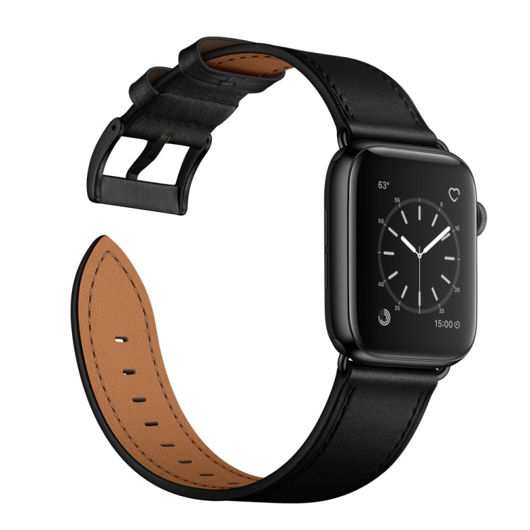 Classic Cowhide Genuine Leather Watch Band For Apple Watch Series 8&7 41mm / SE 2&6&SE&5&4 40mm / 3&2&1 38mm(Black) - Watch Bands by buy2fix | Online Shopping UK | buy2fix