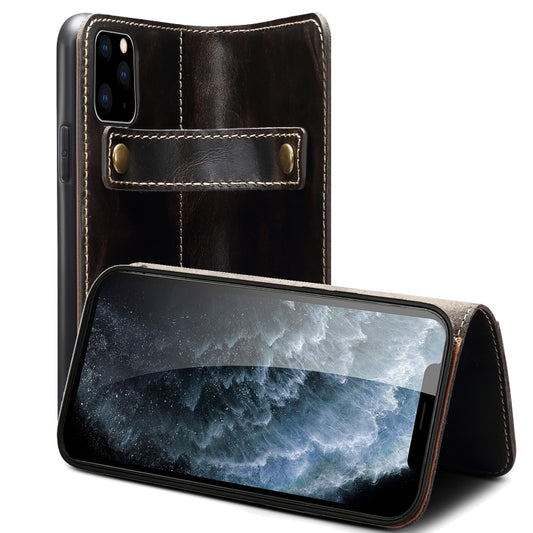 For iPhone 12 / 12 Pro Denior Oil Wax Cowhide DK Magnetic Button Leather Phone Case(Black) - iPhone 12 / 12 Pro Cases by Denior | Online Shopping UK | buy2fix