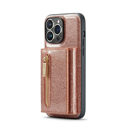 For iPhone 14 Pro Max DG.MING M3 Series Glitter Powder Card Bag Leather Case(Rose Gold) - iPhone 14 Pro Max Cases by DG.MING | Online Shopping UK | buy2fix