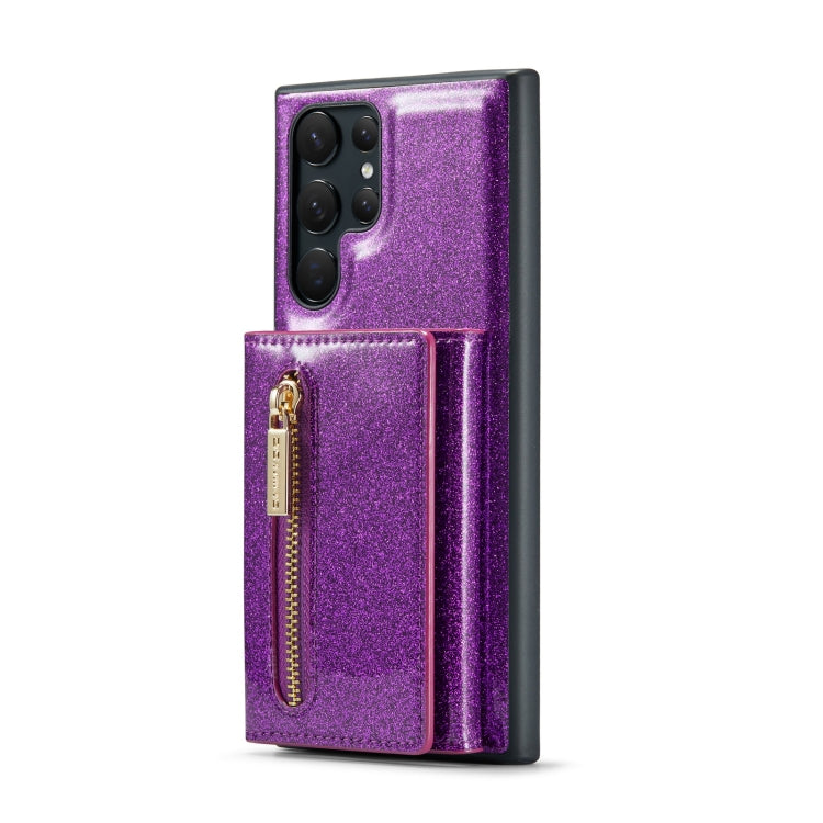 For Samsung Galaxy S22 Ultra 5G DG.MING M3 Series Glitter Powder Card Bag Leather Case(Dark Purple) - Galaxy S22 Ultra 5G Cases by DG.MING | Online Shopping UK | buy2fix