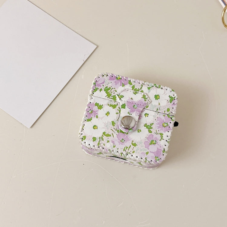 For AirPods 1/2 PU Leather Wireless Earphone Case(Purple White Flowers) - For AirPods 1/2 by buy2fix | Online Shopping UK | buy2fix