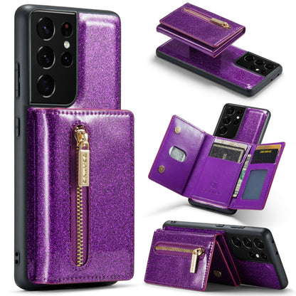 For Samsung Galaxy S21 Ultra 5G DG.MING M3 Series Glitter Powder Card Bag Leather Case(Dark Purple) - Galaxy Phone Cases by DG.MING | Online Shopping UK | buy2fix