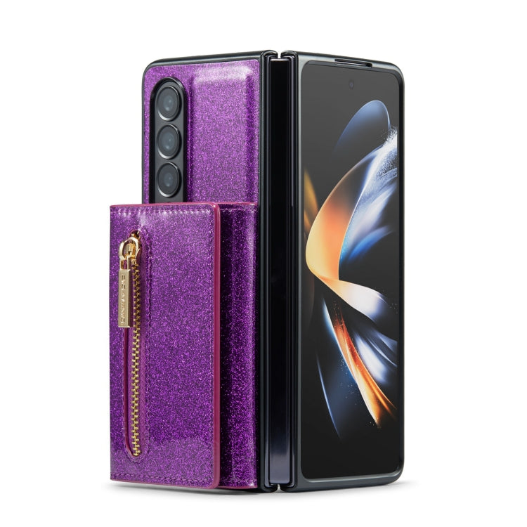 For Samsung Galaxy Z Fold4 5G DG.MING M3 Series Glitter Powder Card Bag Leather Case(Dark Purple) - Galaxy Phone Cases by DG.MING | Online Shopping UK | buy2fix