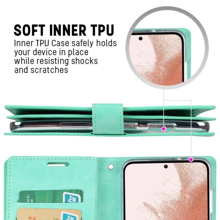 For Samsung Galaxy S23+ 5G GOOSPERY MANSOOR DIARY 9 Card Slots Leather Phone Case(Mint Green) - Galaxy S23+ 5G Cases by GOOSPERY | Online Shopping UK | buy2fix