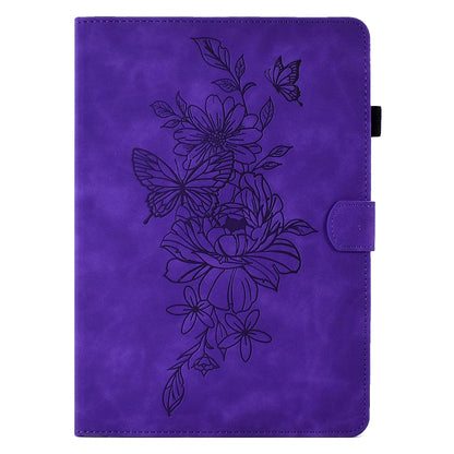 For Samsung Galaxy Tab S6 Lite P610 Peony Butterfly Embossed Leather Smart Tablet Case(Purple) - Tab S6 Lite P610 / P615 by buy2fix | Online Shopping UK | buy2fix