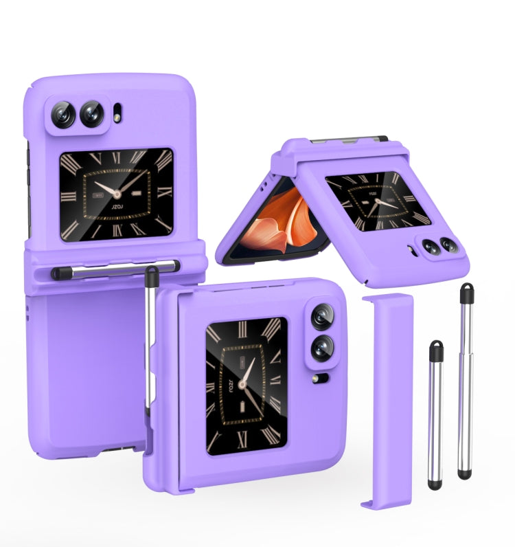 For Motorola Razr 2022 Macaron Three-piece Set Phone Case with Stylus(Purple) - Motorola Cases by buy2fix | Online Shopping UK | buy2fix