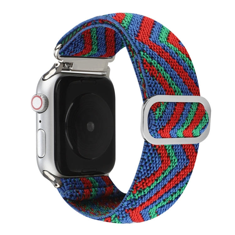 For Apple Watch Ultra 49mm&Watch Ultra 2 49mm / Series 9&8&7 45mm / SE 3&SE 2&6&SE&5&4 44mm / 3&2&1 42mm Buckle Elastic Nylon Watch Band(Blue Red) - Watch Bands by buy2fix | Online Shopping UK | buy2fix