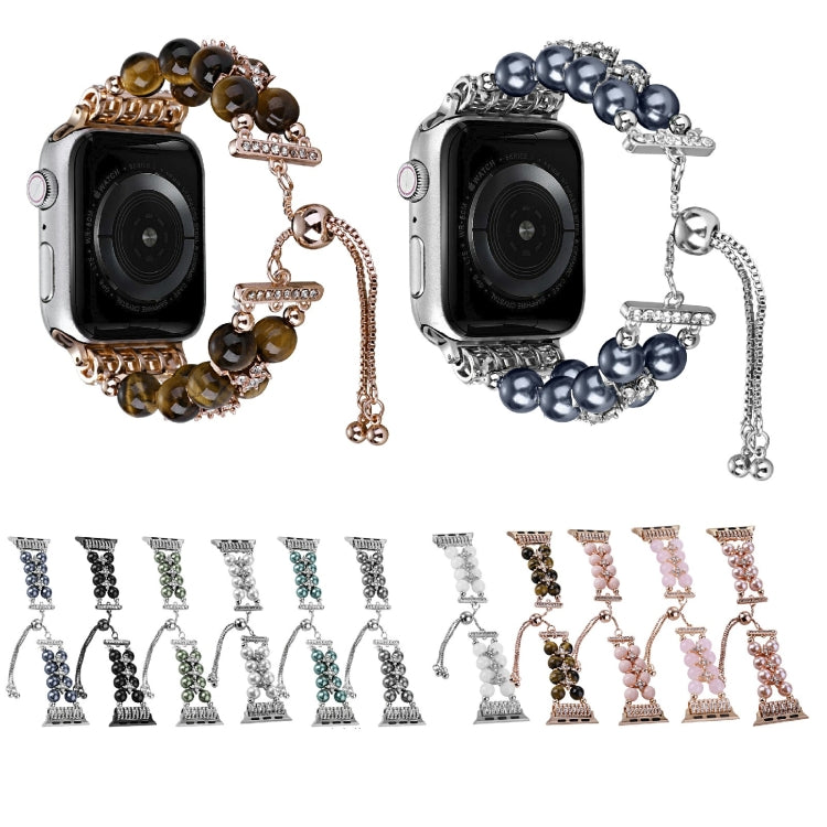 Double Row Beads Telescopic Chain Watch Band For Apple Watch Ultra 49mm&Watch Ultra 2 49mm / Series 9&8&7 45mm / SE 3&SE 2&6&SE&5&4 44mm / 3&2&1 42mm(Agate White) - Watch Bands by buy2fix | Online Shopping UK | buy2fix