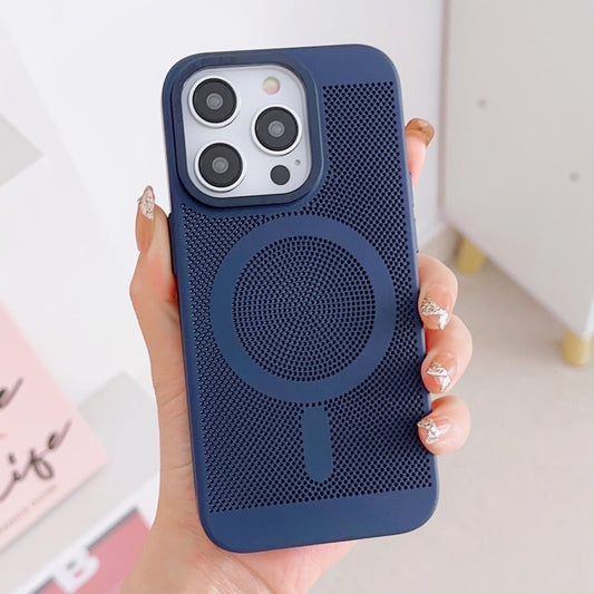 For iPhone 12 Grid Cooling MagSafe Magnetic Phone Case(Navy Blue) - iPhone 12 / 12 Pro Cases by buy2fix | Online Shopping UK | buy2fix