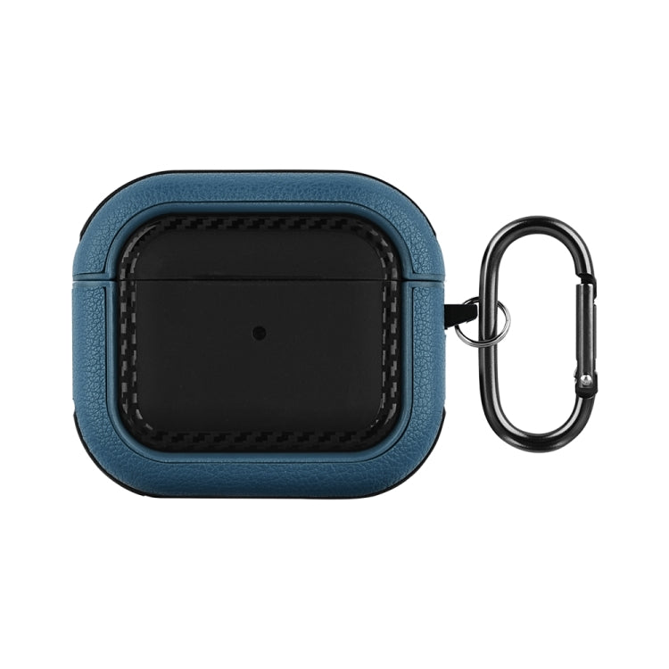 For AirPods 3 Leather Texture Earphone Protective Case(Black Blue) - For AirPods 3 by buy2fix | Online Shopping UK | buy2fix