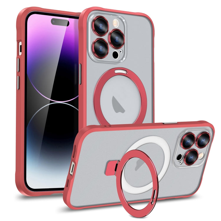 For iPhone 14 Pro Metal Eyes Series MagSafe Magnetic Holder Phone Case(Red) - iPhone 14 Pro Cases by buy2fix | Online Shopping UK | buy2fix