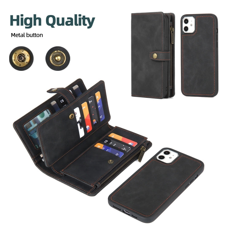 For iPhone 11 Zipper Wallet Detachable MagSafe Leather Phone Case(Black) - iPhone 11 Cases by buy2fix | Online Shopping UK | buy2fix