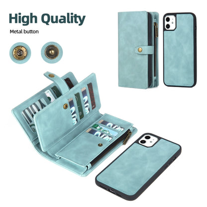 For iPhone 11 Zipper Wallet Detachable MagSafe Leather Phone Case(Blue) - iPhone 11 Cases by buy2fix | Online Shopping UK | buy2fix